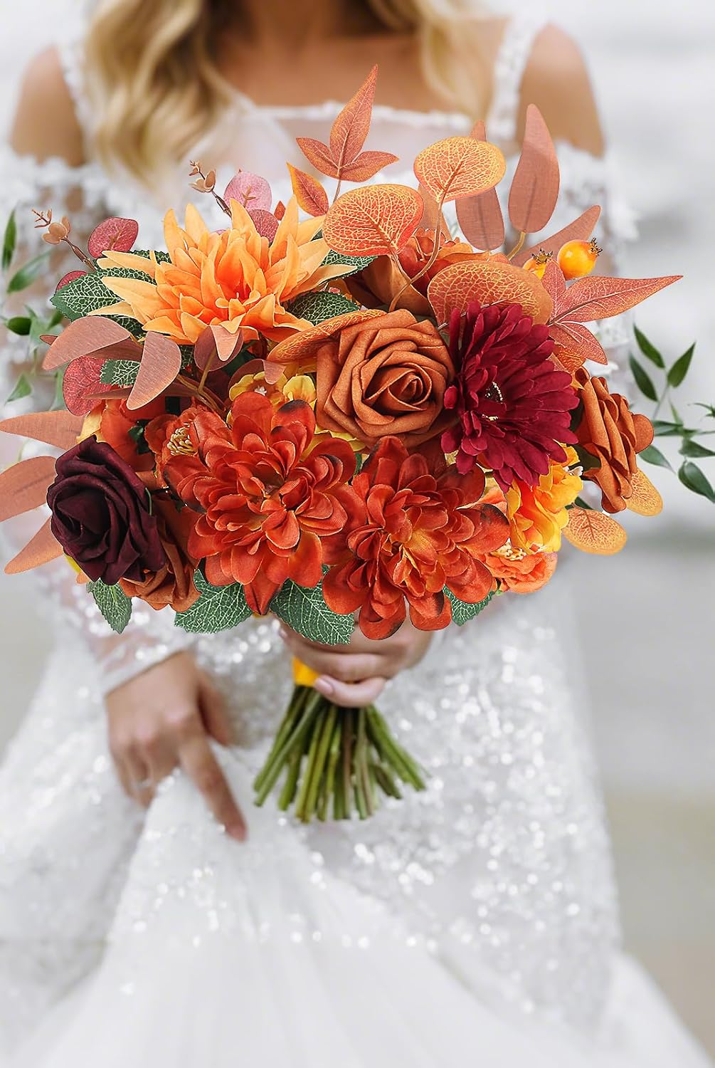 LELEE Artificial Fall Flowers Combo Box Set Orange Burgundy Flowers Bulk image 5