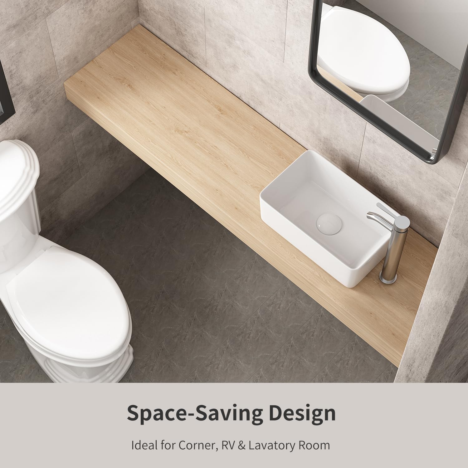Fregadero de baño pequeño sobre la encimera: Fregadero de recipiente retangulado de 14 ″ x 9 ″, fregaderos  White Bowl para baños, lavabo de porcelana de cerámica pequeño lavabo de tocador 5