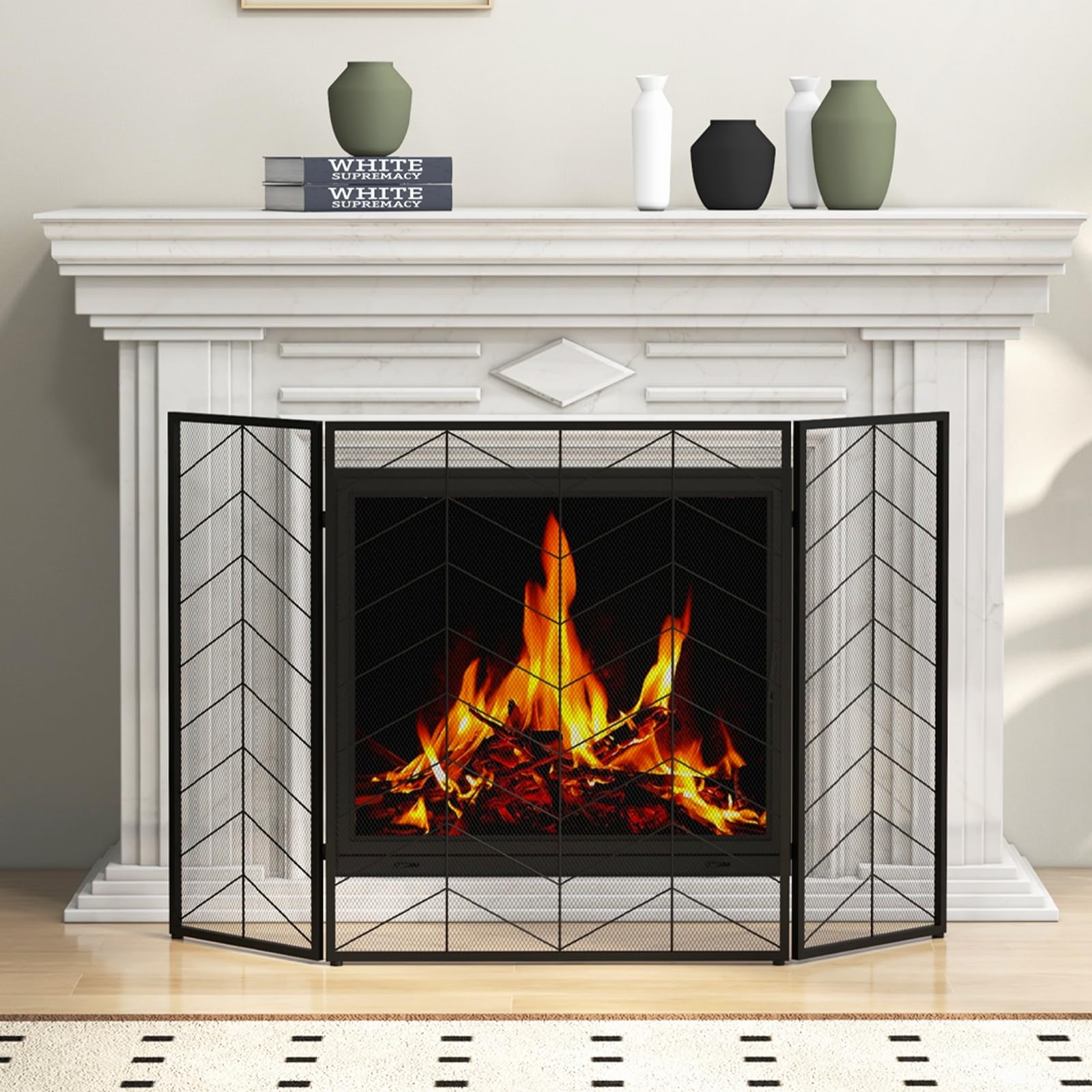 Fireguard For Log Burner HOMCOM 3-Panel Folding Fireplace Screen For ...