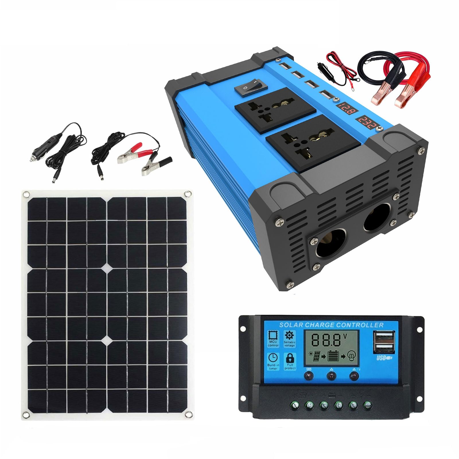 Miizoo One Color 300W Independent Solar Power Kit With 18W Waterproof Monocrystalline Panel, 4000W Inverter And 30A Controller, Portable Dc/Ac Charging For Rv, Camping, Boating And Outdoors(220V)