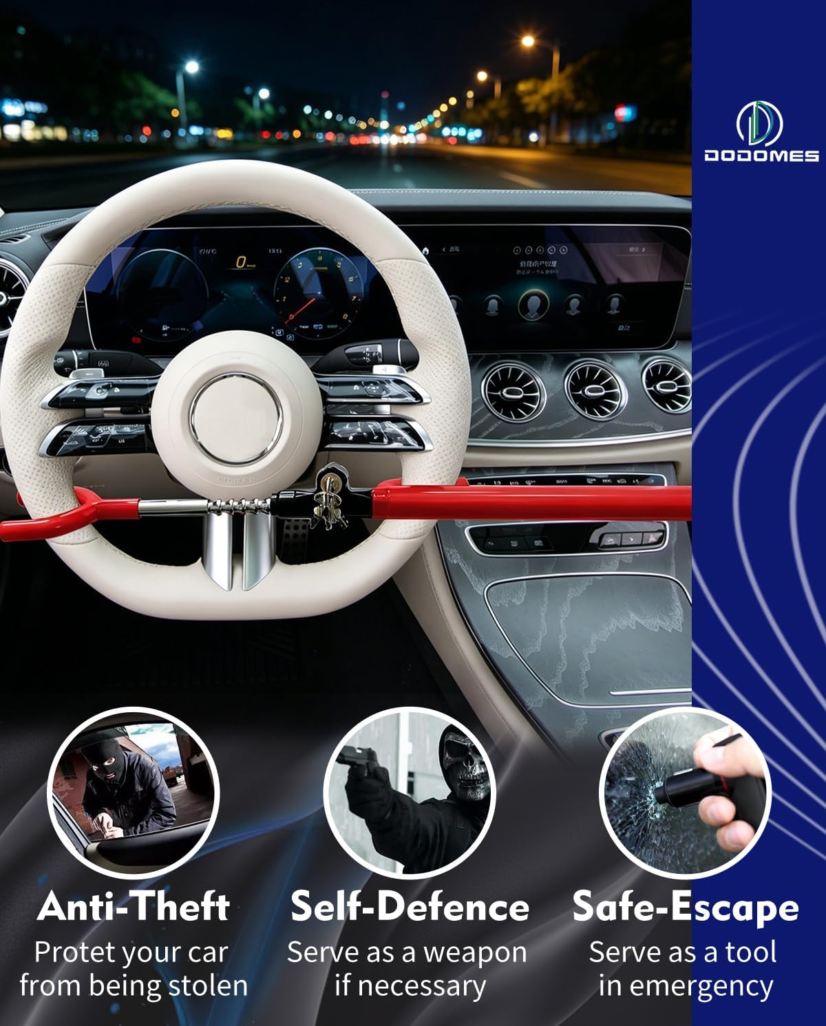 Steering Wheel Lock Anti-Theft Car Device Car Wheel Locks Heavy Duty Vehicle Security Steering Wheel Lock for Truck Car Vehicles Van Lorry SUV with 4 Keys, Elongated Length MAX 30.5“ Red