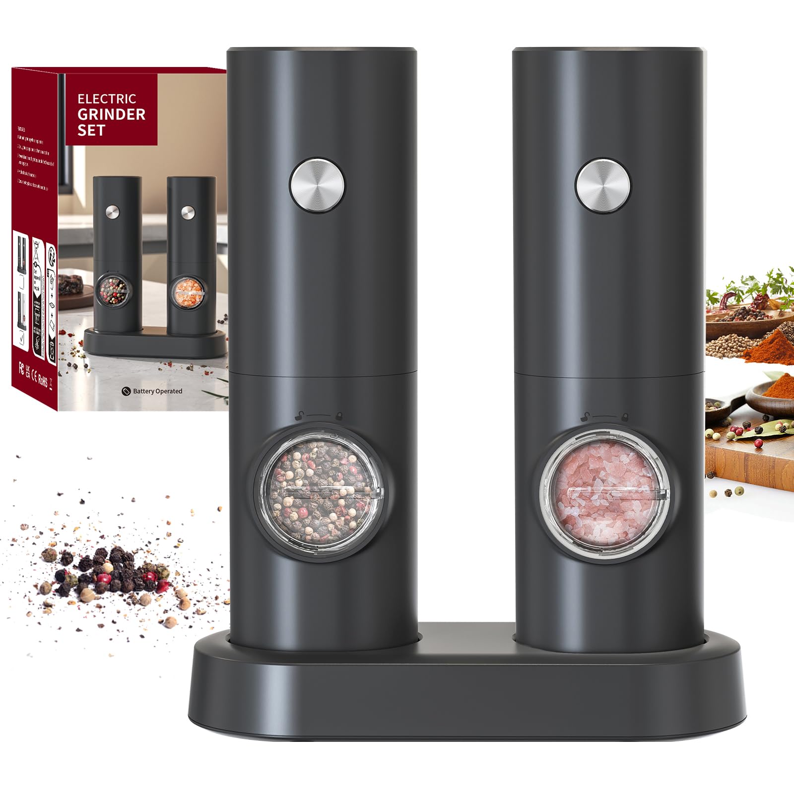 CIRCLE JOY 電動ペッパーグラインダーセット 電池式ペッパーミル 70m…