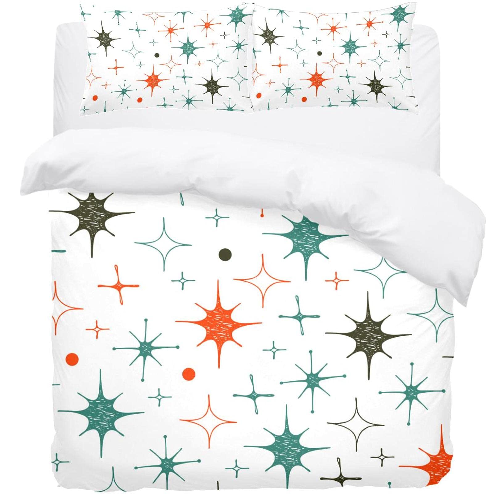 Parure de lit motif étoiles en vert orange noir avec housse de couette et taies