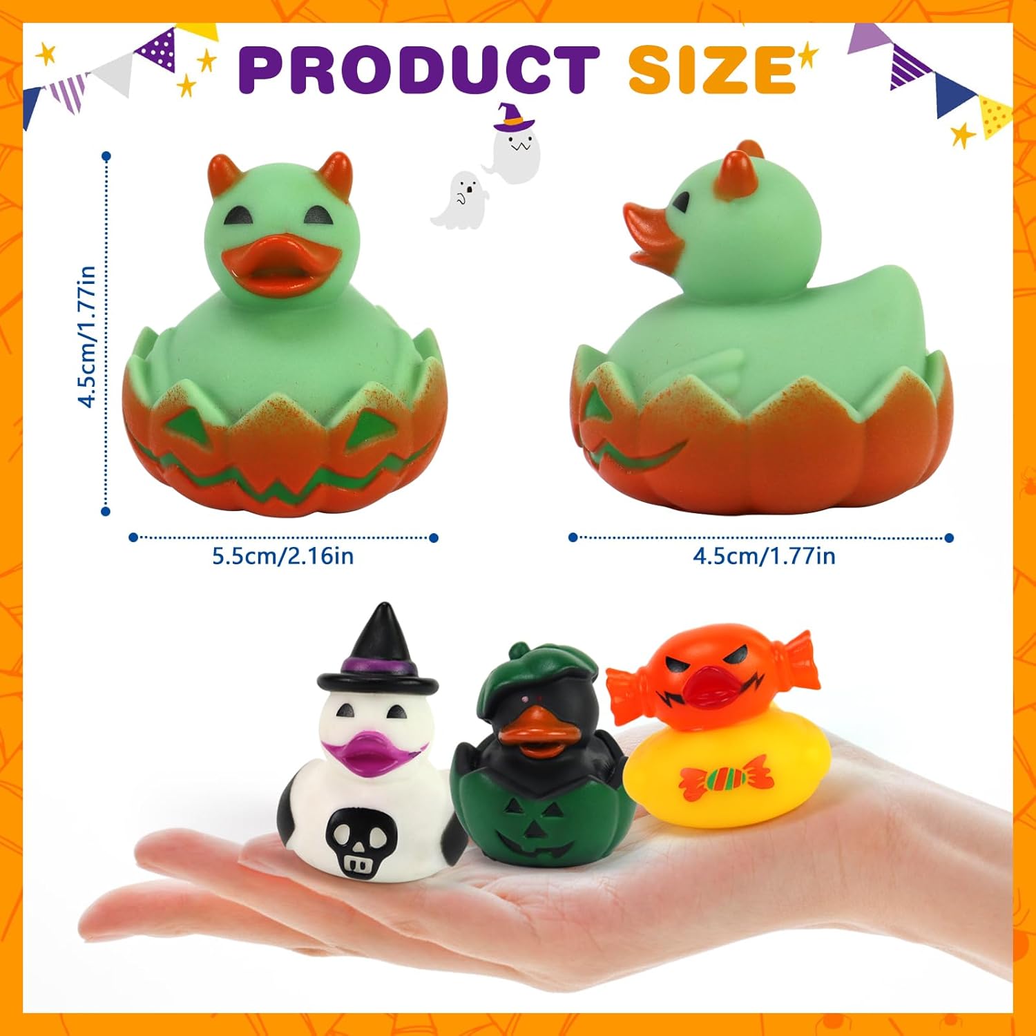 50 Pcs Halloween Rubber Ducks, Halloween Ducks for Jeeps Ducking, Random Assortment Mini Rubber Duckie Toys for Kids Baby Bath Shower Toys Trick or Treat Fillers, Gift Exchange