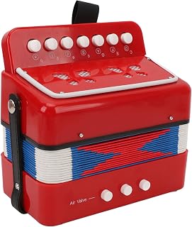 mini Accordion 7 Key 2 Bass, Music Education Instrument, ABS Material with Leather Bellows, Learning Guide Included, Portable with Belt Buckle