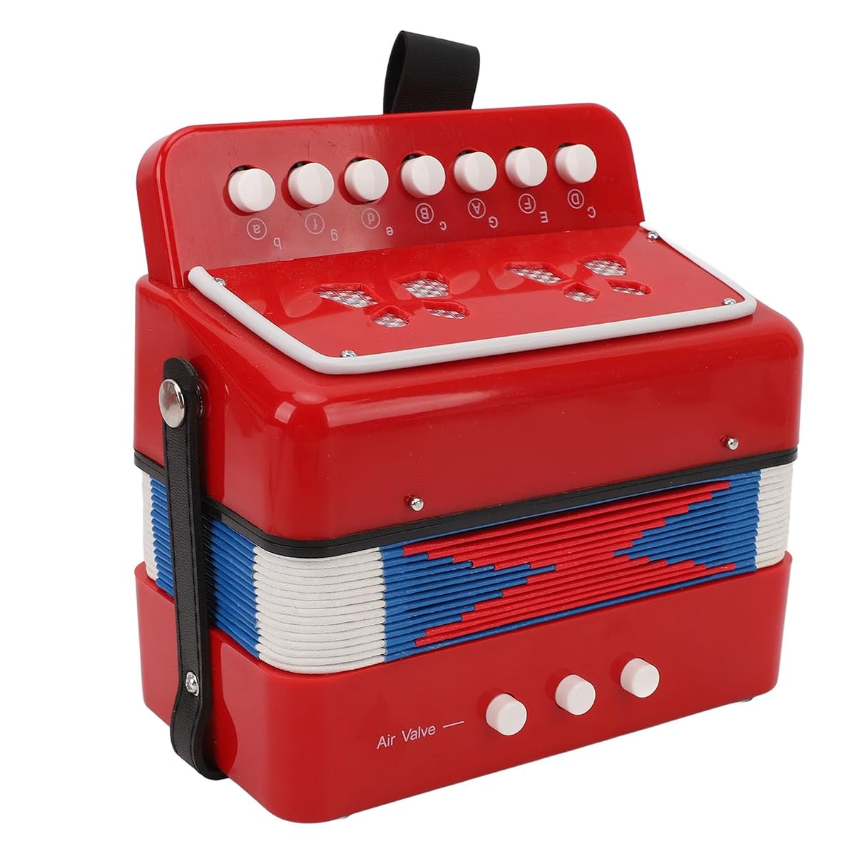 mini Accordion 7 Key 2 Bass, Music Education Instrument, ABS Material with Leather Bellows, Learning Guide Included, Portable with Belt Buckle