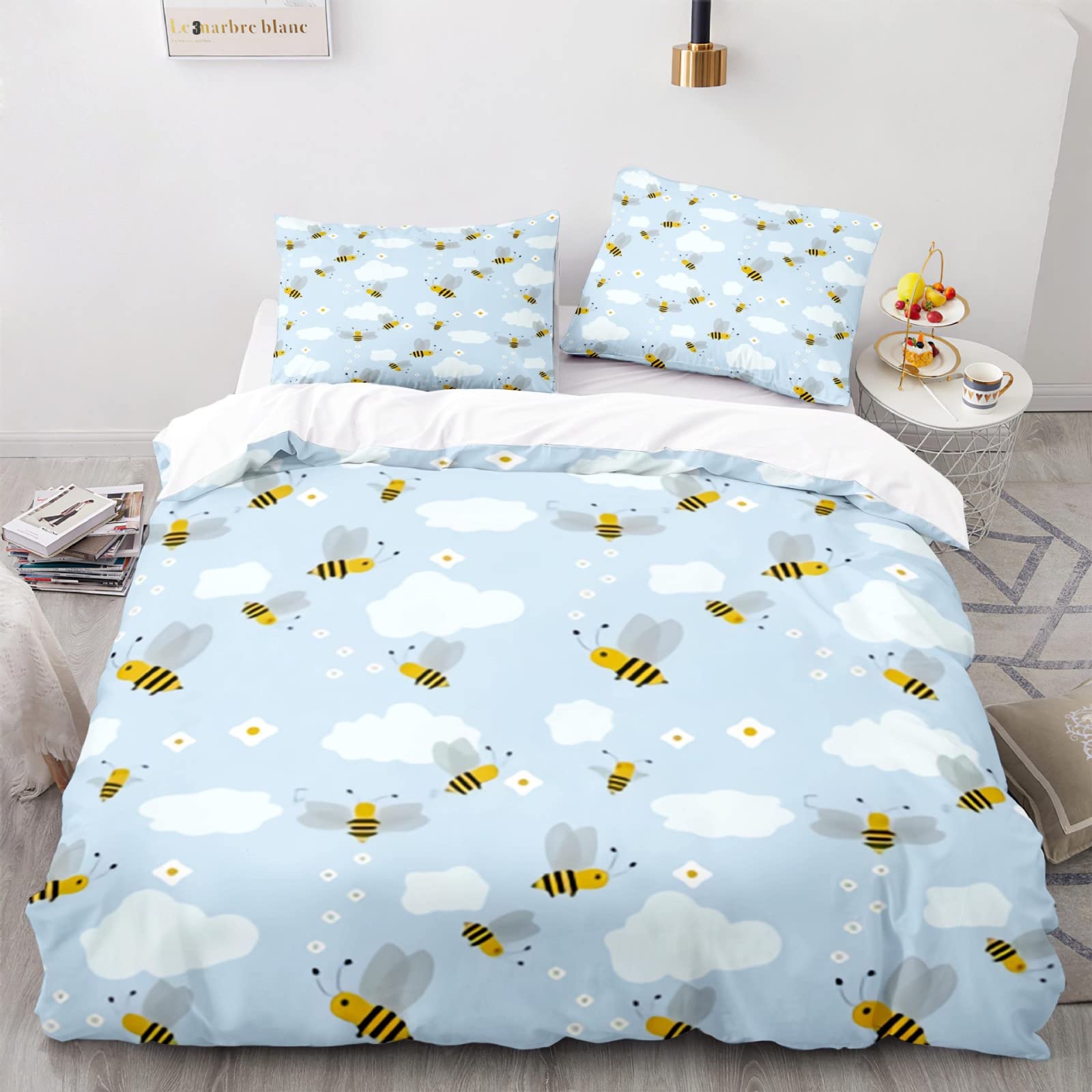 Parure de lit abeille bleue pour créer une ambiance cosy et chaleureuse dans la chambre adulte