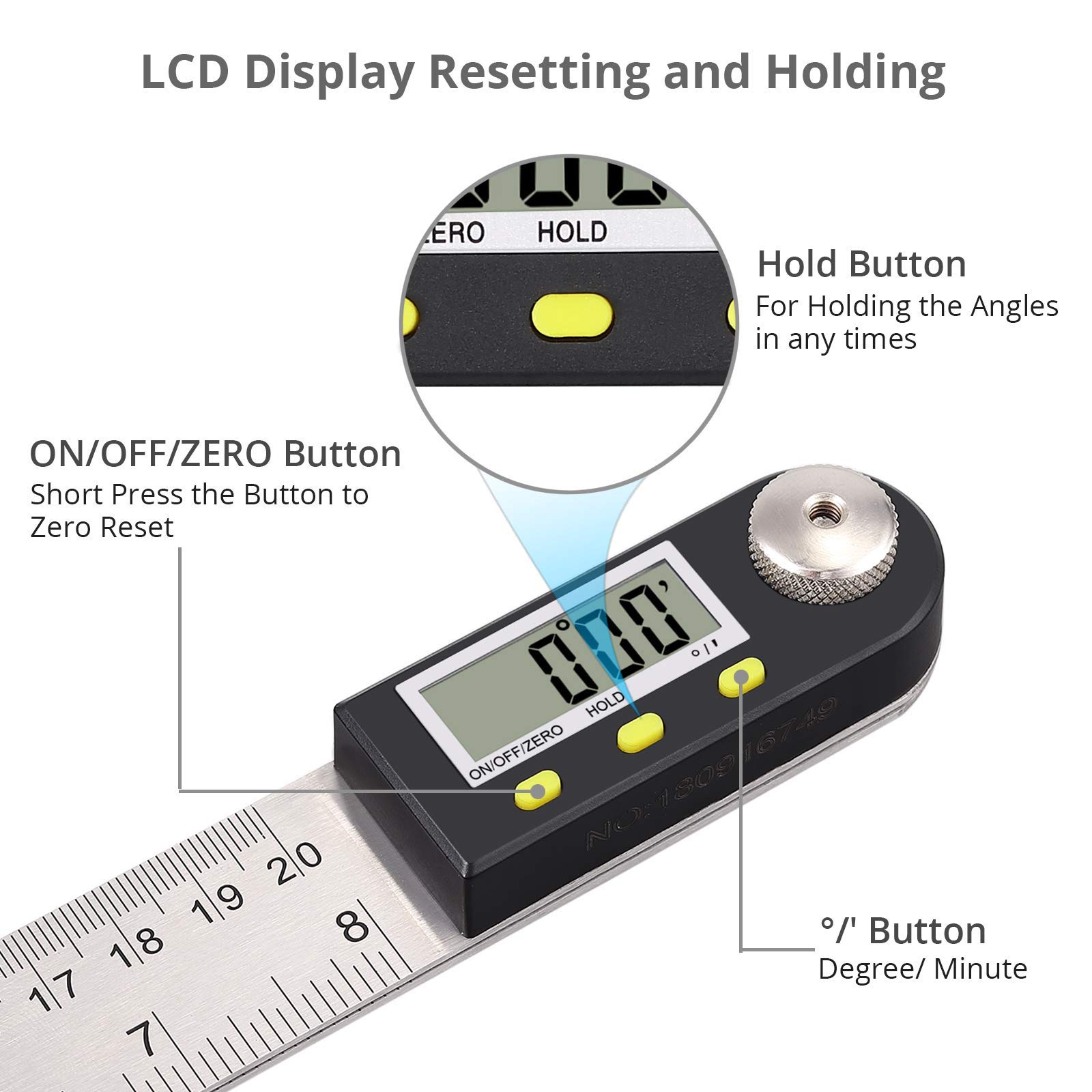 Neoteck Winkelmesser digital Edelstahl 200mm + digitaler tiefenmesser 80mm Messwerkzeug Set für Holzbearbeitung und Maschinenbau