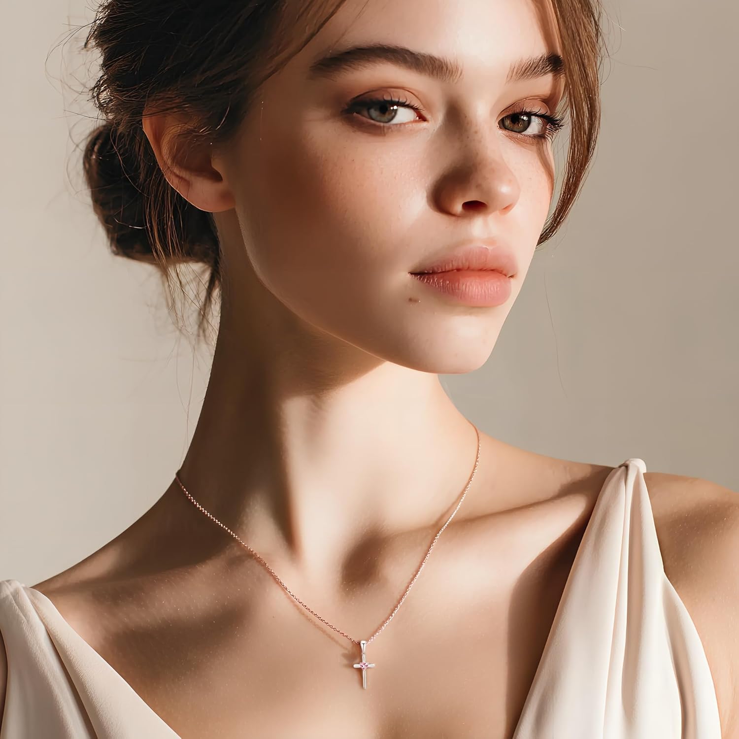 Cross Necklace for Women 925 Sterling Silver Heart Cubic Zirconia Necklaces Dainty Gemstones Jewelry Gifts for Her - Image 3