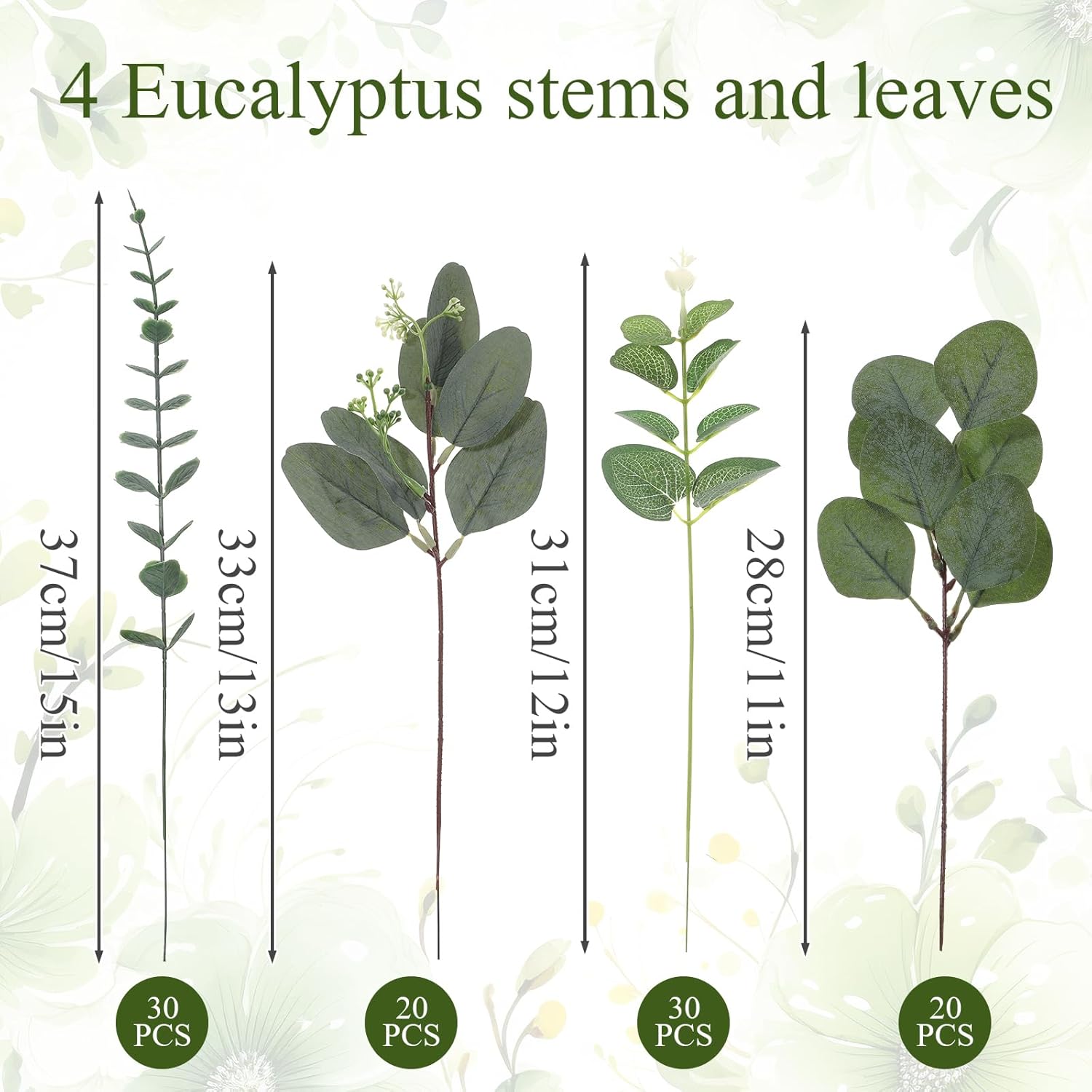 100pcs 4 Kinds Mixed Faux Eucalyptus Stems, Bulk Silver Dollar Artificial Eucalyptus Stems Green Faux Greenery Stems for Wedding Vase Bouquets Floral Arrangements - Image 2