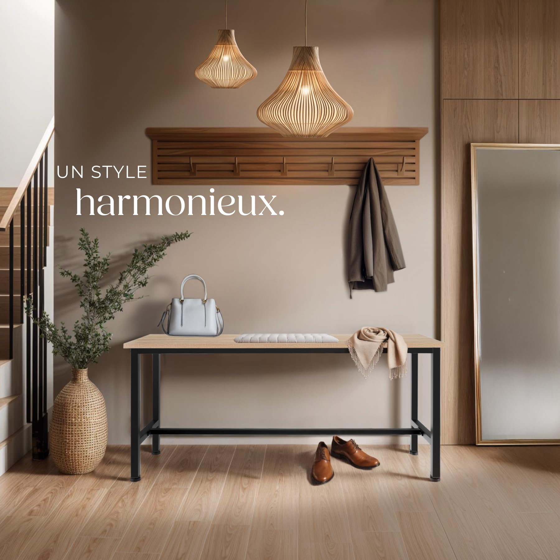 TecTake® Lot de 2 Banc de Salle à Manger Cuisine en Bois et Acier Style Industriel 108x32,5x50 cm Scandinave Meuble Cuisine Meuble Salon Meuble Salle a Manger Meuble entrée Meuble Chambre