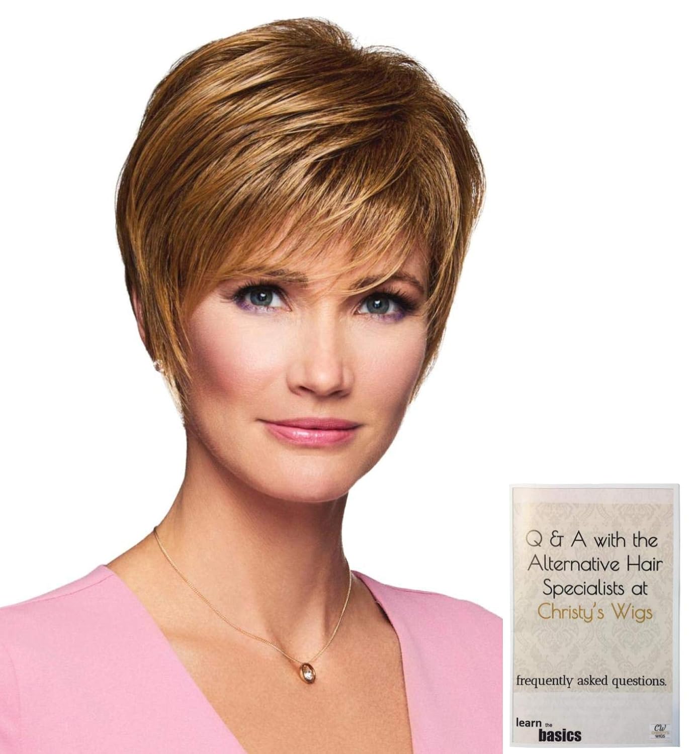 Bundle - 2 Items: Elation by Gabor (item#1), Christy's Wigs Q & A Booklet (item#2) - Color: Light Brown