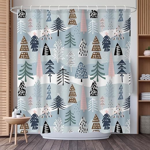 Festive Christmas Bathroom Decor Colorful Tree Pattern