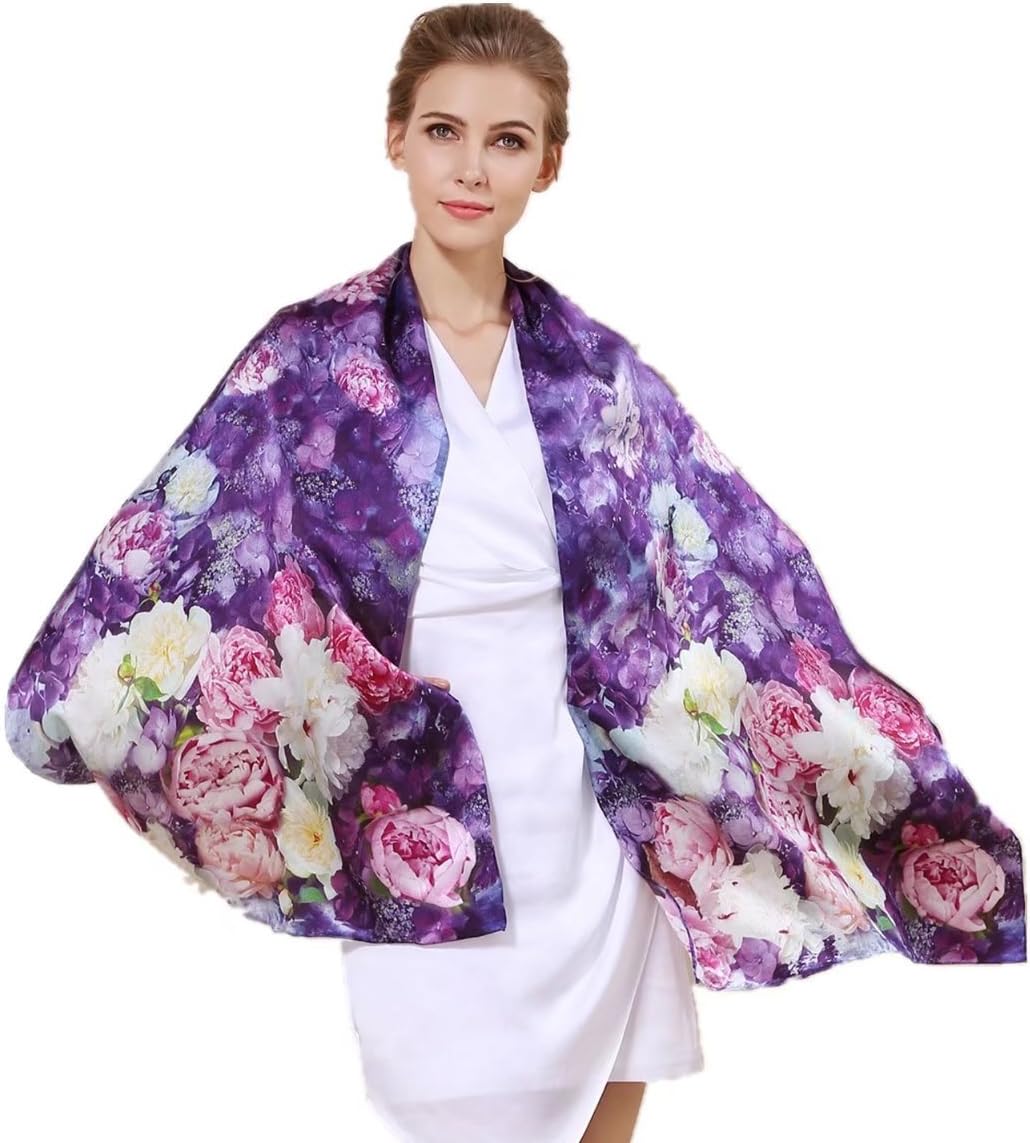 Women's 100% Charmeuse Mulberry Silk Long Scarf For Gift Hair Ladies Shawls Floral And Butterfly Scarves