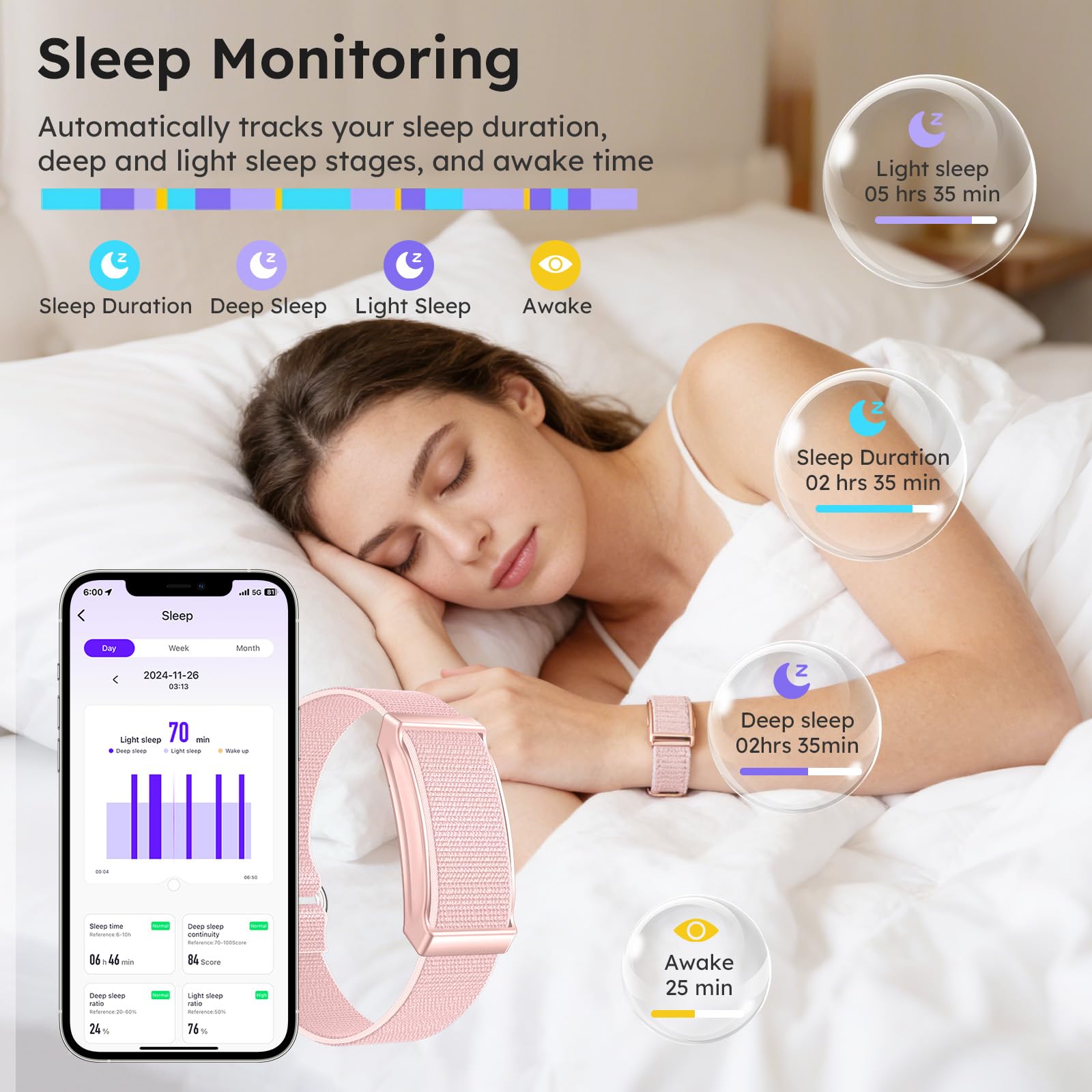 findtime Fitness Tracker, braccialetto senza display, cardiofrequenzimetro, monitoraggio del sonno, oltre 100 modalità sportive, contatore di calorie, IP68, impermeabile, per iOS e Android, contapassi