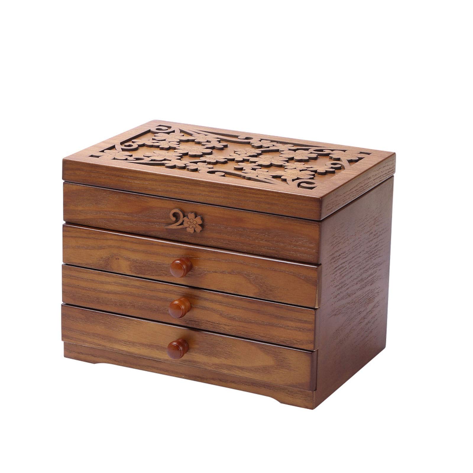 Cofre del Tesoro de Madera Retro Vintage con Espejo Caja de joyería en Relieve Floral Caja del Tesoro Almacenamiento de Joyas Organizador de Joyas Cofre de Recuerdos Caja de Recuerdos de Madera Antig