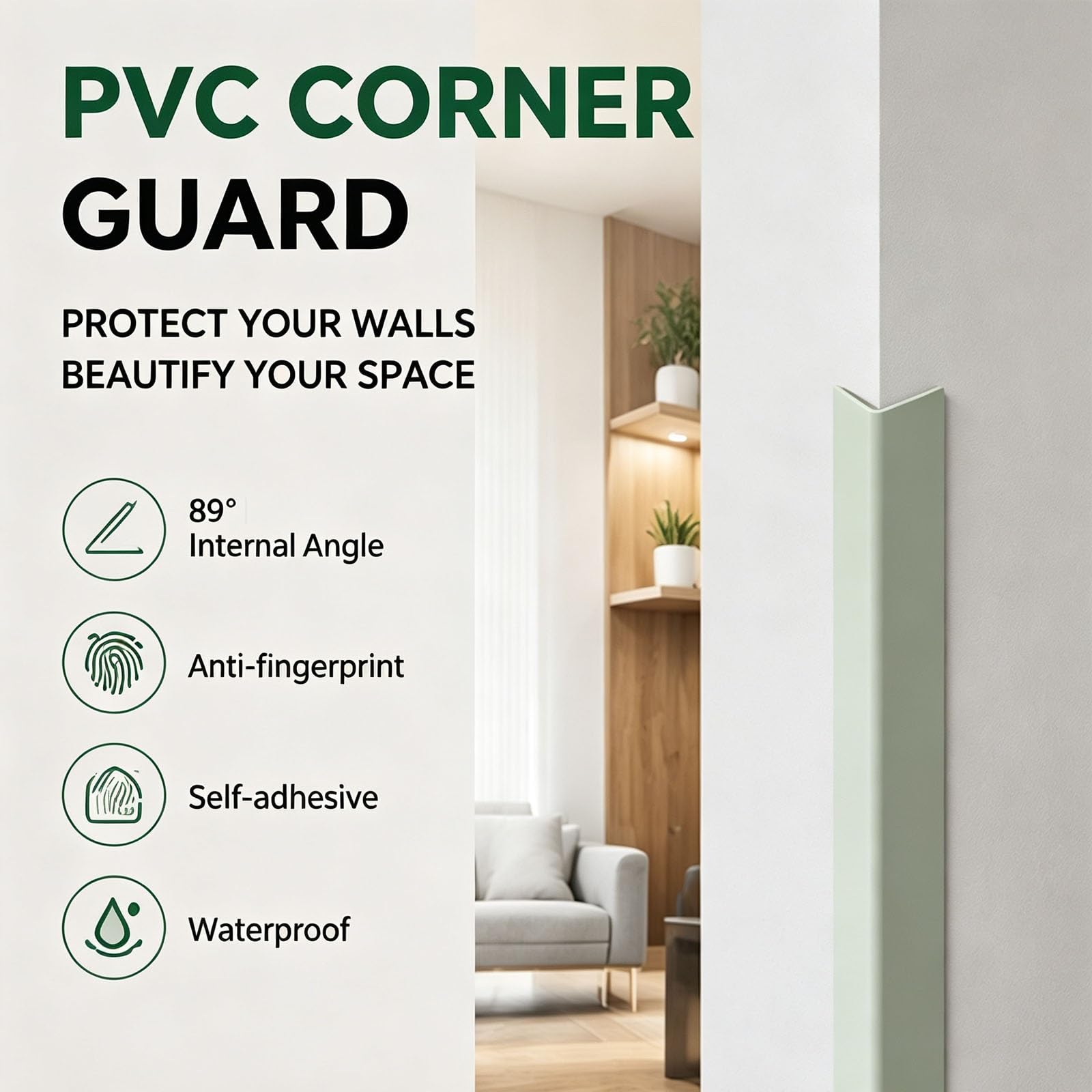 Paraspigoli Muro, in Resina PVC, Autoadesivi, Para Spigoli per Mobili | Paraspigoli Angolari, Paracolpi, Angolo Interno a 89°, per Colonne, Pareti, Mobili e Tavoli(White,10x120cm/4x47in)