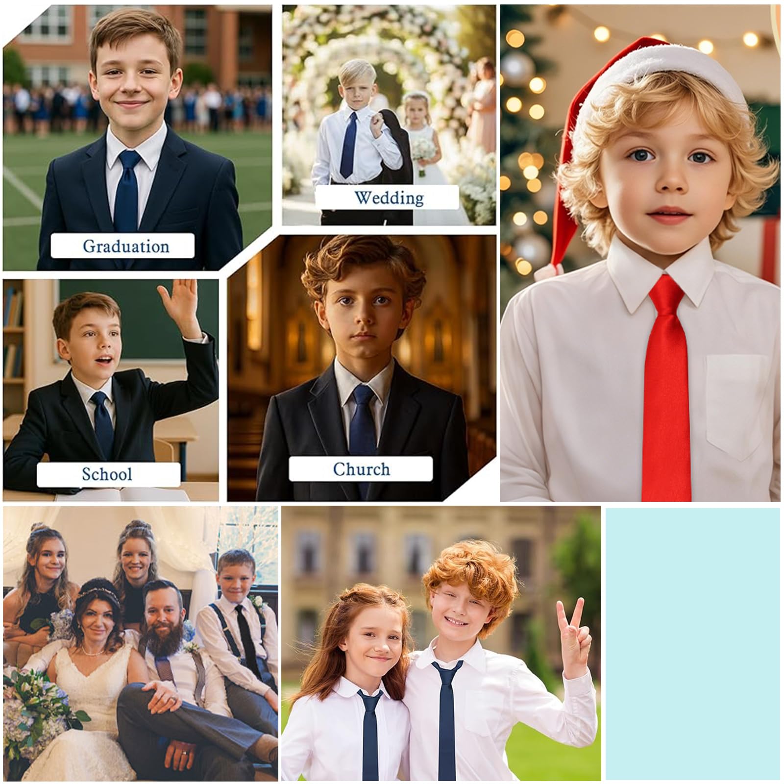 Corbata infantil preanudada de satén con cremallera ajustable 38 cm largo para niño, niña, formal, boda, celebración uniforme escolar
