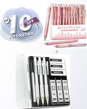 Four Candies 12Pack Pastel Gel Ink Pen Set+Mechanical Pencil Set with Case - 3PCS Cute Pencils 0.7mm