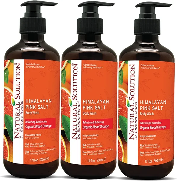 Natural Solution Body Wash, Formulated with Organic Blood Orange Extracts with Himalayan Pink Salt, Revitalizes & Refreshing Your Skin, 17 fl oz/Each – Pack of 3