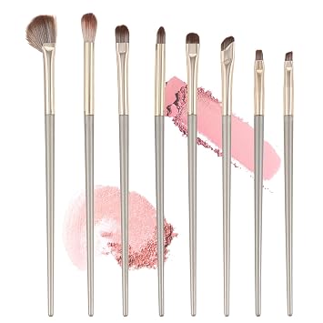 8 PCS Eye Shadow Brushes Set, Professional Blending Eyeshadow Makeup Brushes with Synthetic & Wood Handle Angled Eyebrow Brush Cruelty-Free & Vegan for Liquid, Cream, Powder Concealer Brows 8 Styles
