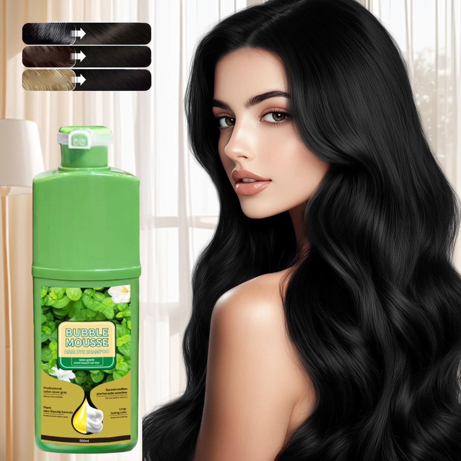 Bubble Mousse Shampoo, 500ml Bubble Mousse Hair Dye Shampoo, Langlebig Pflanzliche Schaumhaarfarbe, Schnell Wirkende Haarfärbefärke Blasen Haarfarbstoffe Für Alle Haartypen (Schwarz)