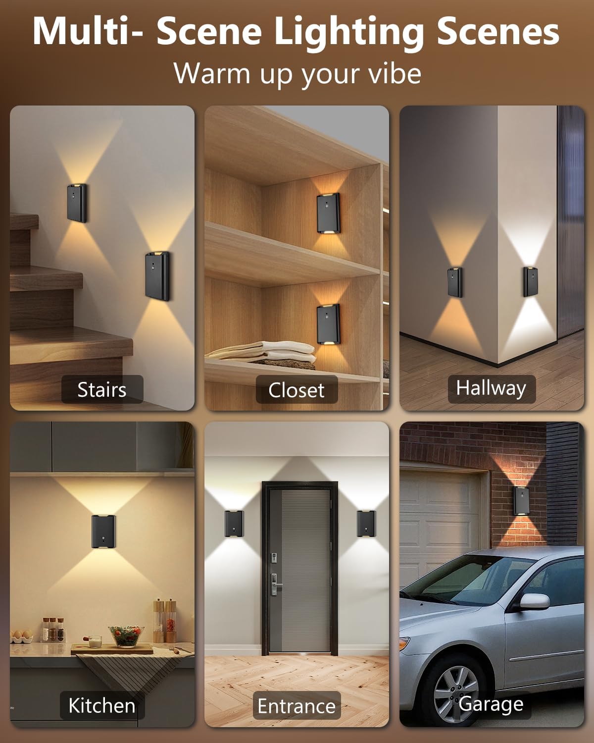 Rechargeable Motion Sensor Wall Sconce Set of 2 – 5000mAh Wireless Battery Operated Wall Light Indoor, 3 Colors Up/Down Lighting Magnetic Night Light with Remote Control for Bedroom, Hallway (Black)