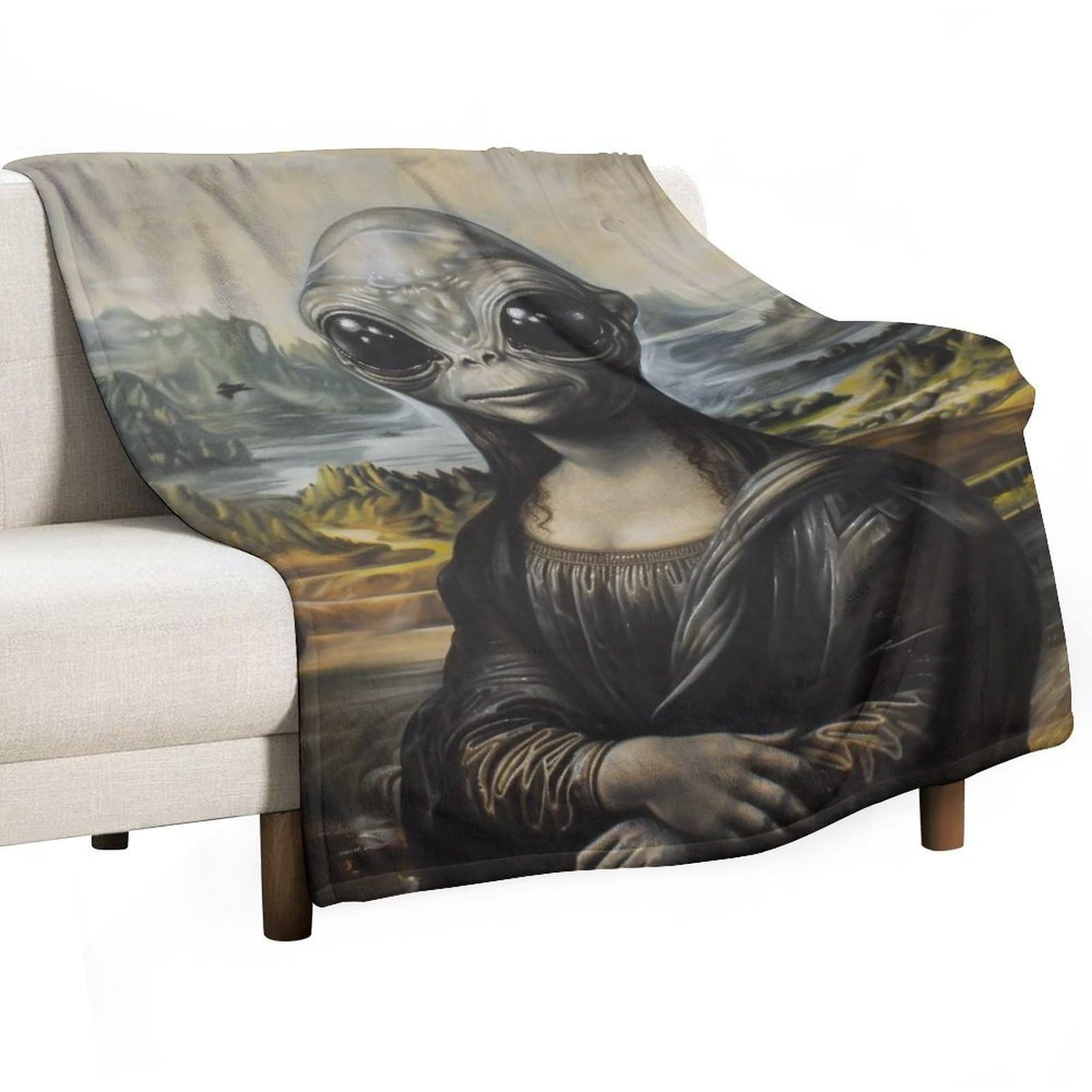 YHGSREUOH Alien Mona Lisa 01 Flannel Blankets Fleece Soft Throw Lightweight Plush Gifts for Couch, Bed, Cozy Sofa Plush, Chair, Lovers 100x130cm(40x50in)