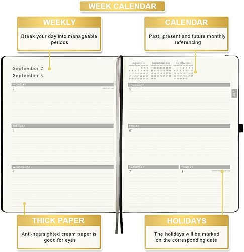 Miniatura 4 de Agenda 2024  Agenda semanal mensual grande 2024, 8.5 x 11 pulgadas, enero 2024 a diciembre 2024, agenda de cubierta de cuero 2024 con papel grueso,