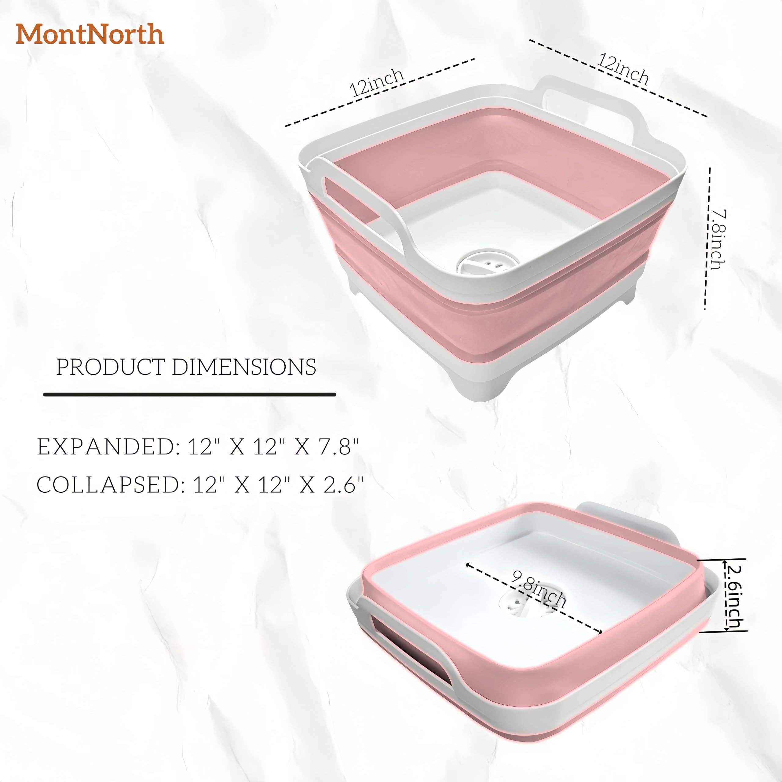 MontNorth Sartén para lavar platos, cubeta plegable de 9 L, fregadero portátil, lavabo, cubeta plegable, lavabo con tapón de drenaje, plato para fregadero de cocina, bañera de lavado de platos de
