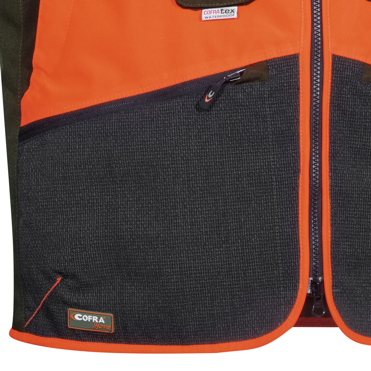 COFRA Wulfen (04 barro/negro/naranja) talla XL chaleco cortavientos impermeable caza pesca agricultura de tela antiabrasión con bolsillos y cartucho