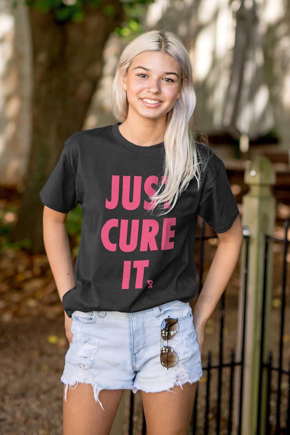 Brisco Brands Breast Cancer Awareness Just Cure It Womens Graphic T Shirt Tees