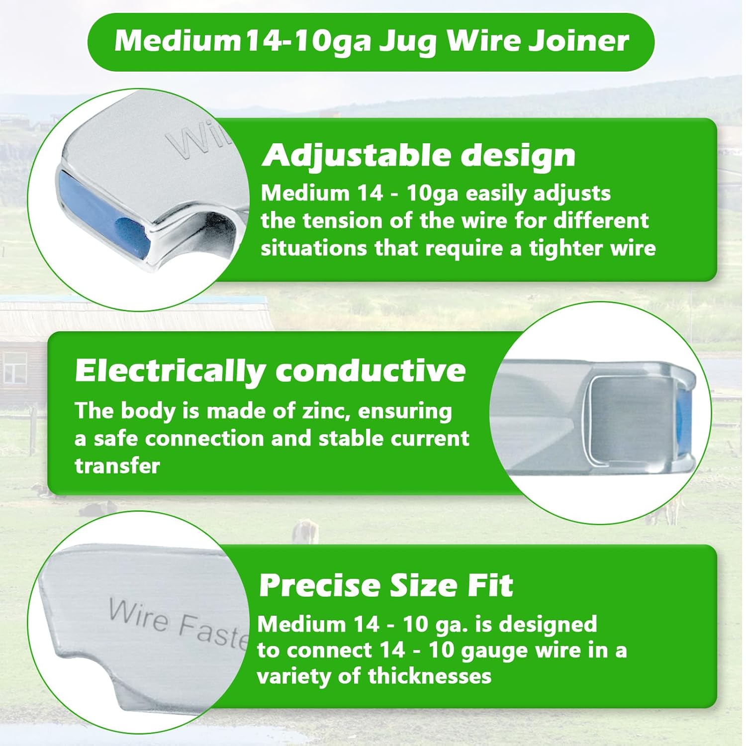 Medium Wire Joiner 14-10ga. Wire Joiner Connects 14-10 Gauge Adjustable Tension Splice for a Wide Range of Applications in Agriculture, Construction and Electric Power (50 Pack)