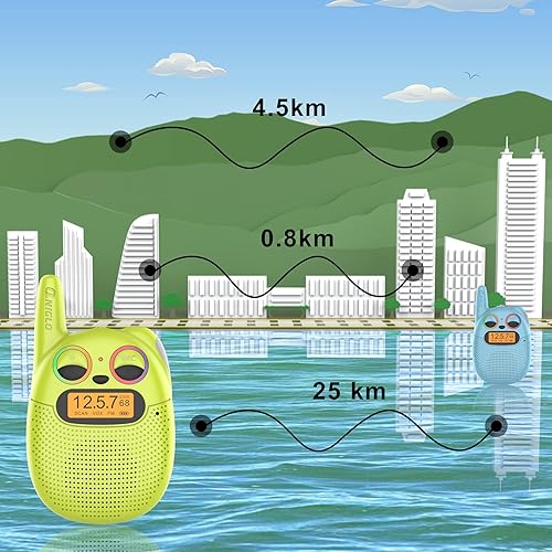 Miniatura 7 de Qniglo Walkie Talkies recargables para niños, regalos para niñas y niños de 3 a 12 años, walkie talkies con radio FM, juegos de campamento de