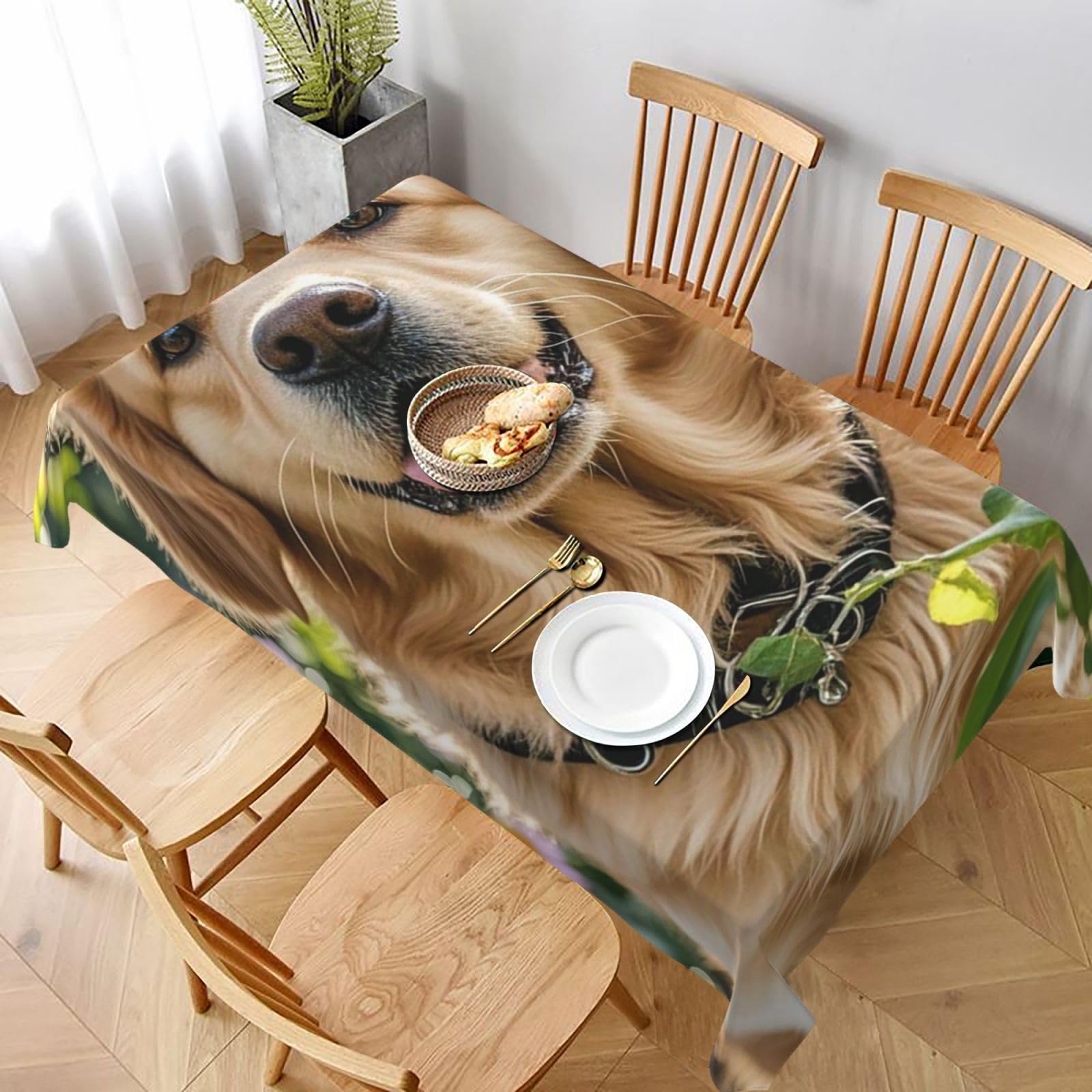 MXDLKSWPOH Table Cloths for Rectangle Tables 152x228 cm Waterproof Farmhouse Table Cloth Golden retriever Tablecloths Washable Wrinkle Free Table Cover for Dining Table Weddings Events Party Buffet