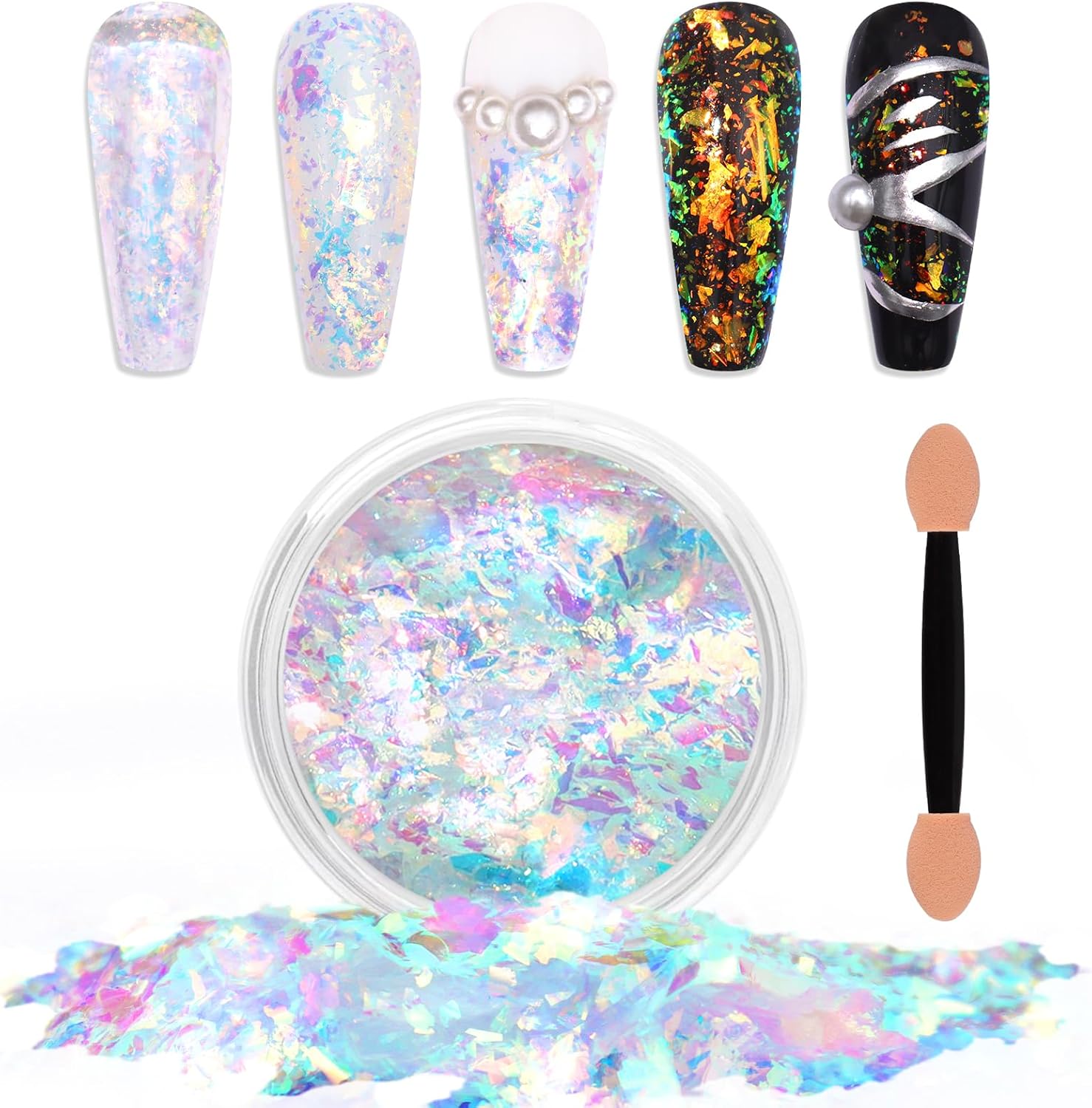 Laza Chameleon Nail Glitter Flakes – Iridescent Opal Foil for Color-Shift Nail Art