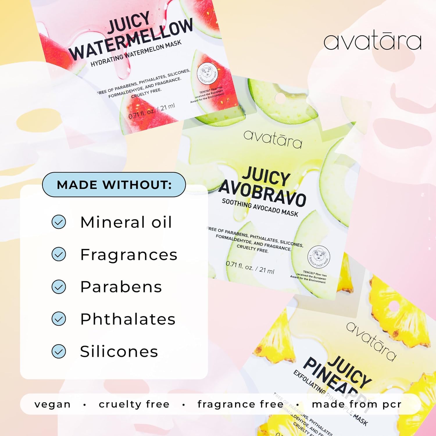 Avatara Sheet Mask Set, Facial Mask , Face Mask Skincare with Natural Extracts, Hydrating Face Mask Skin Care Set, Made with Tencel Fibers, All Skin Types, Teen Skincare, 10 Pack: 8 Count (Pack of 1) Variety Set of 8