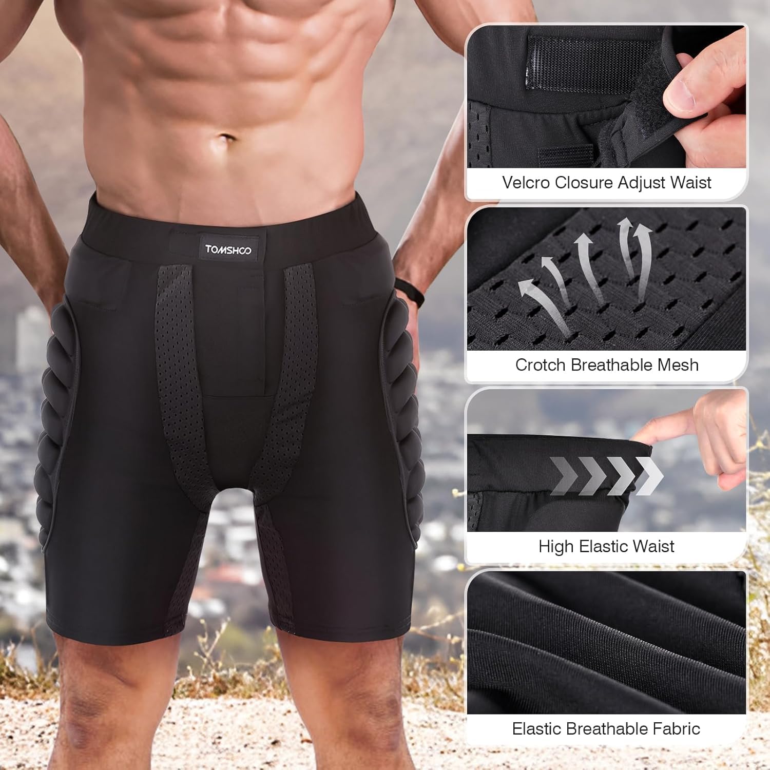 TOMSHOO Protektorhose Herren Damen, 3D-Schutz Gepolsterte Kurze Hose für Snowboarding, Skaten und Skifahren, Eva Pad Protektor Hüftschutzausrüstung