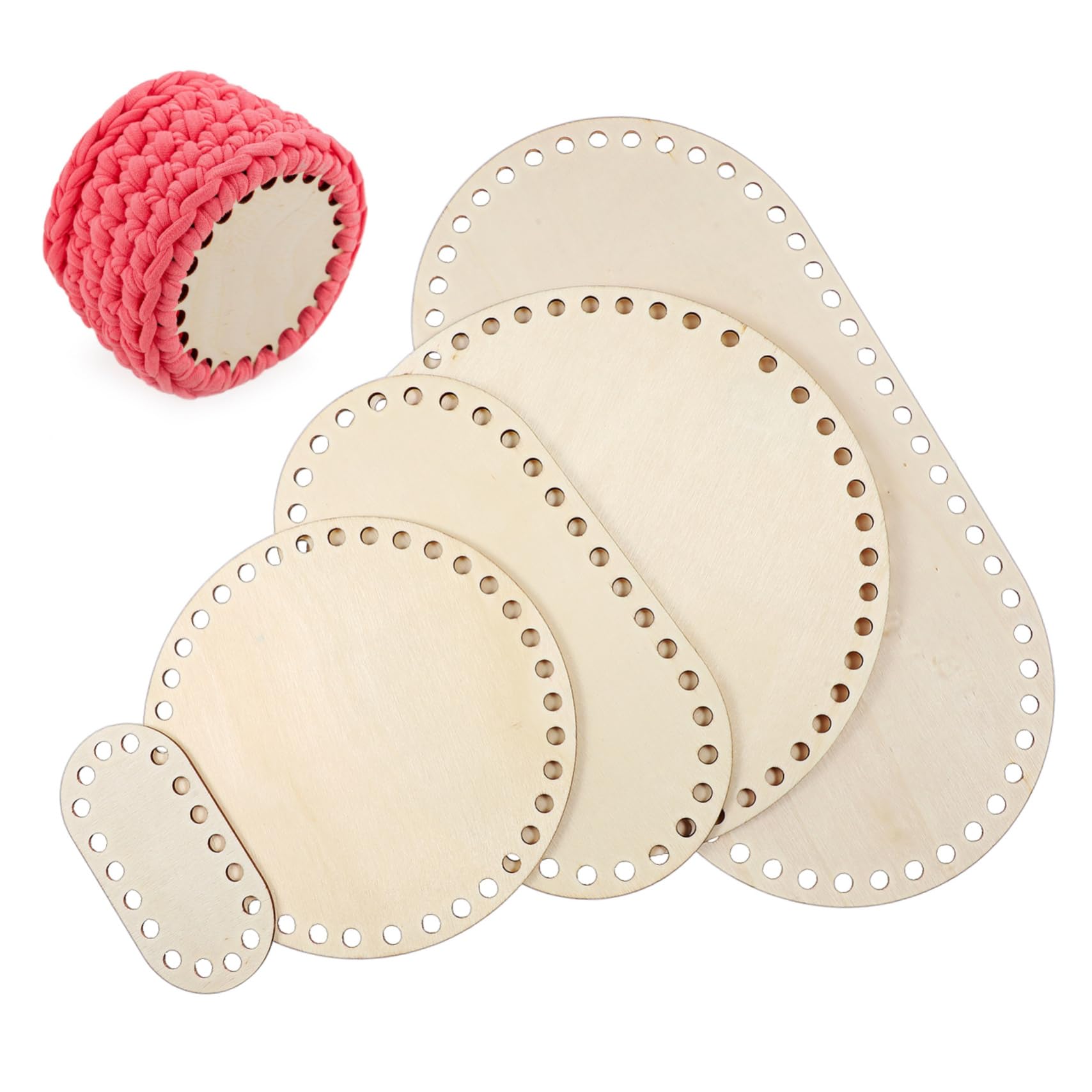 SOLUSTRE DIY Craft Helper: 5 Pcs Crochet Basket Wood Bottoms Wood Base Baskets for Knitting Crocheting