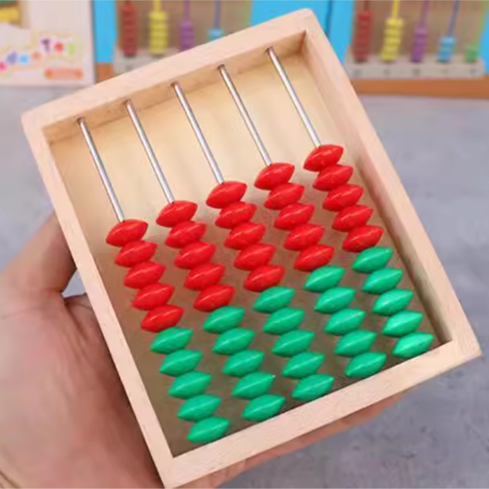 zabawki antystresowe dla dzieci, Drewniane liczydło w kolorze do liczników koralików matematycznych nauki i liczb przyborów szkolnych(50 beads)