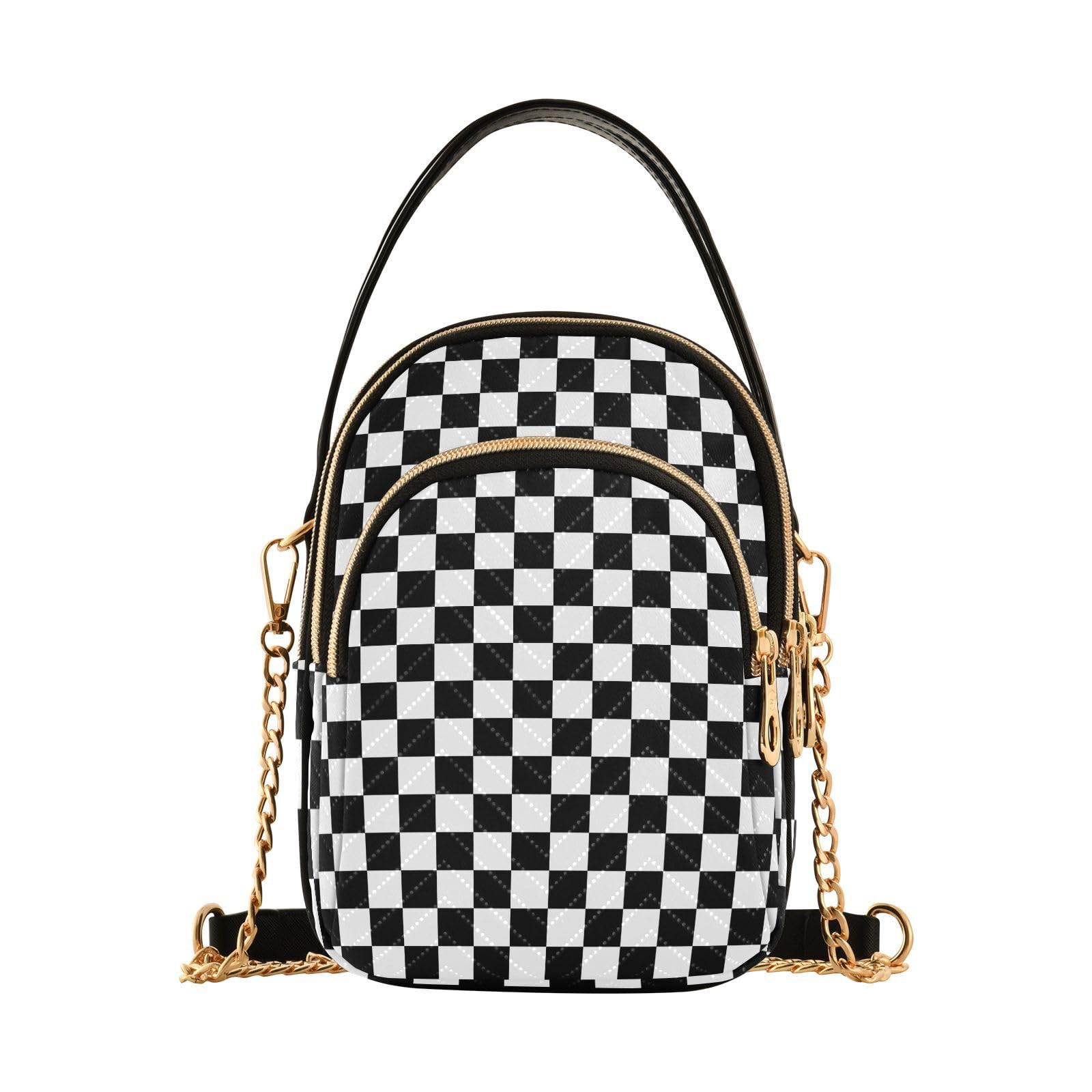 ZOEO Black and White with Checkered Womens Sling Backpack Crossbody Chain Shoulder Bags Waist Packs Multipurpose Handbags for Travel Shopping Office, Pattern 320