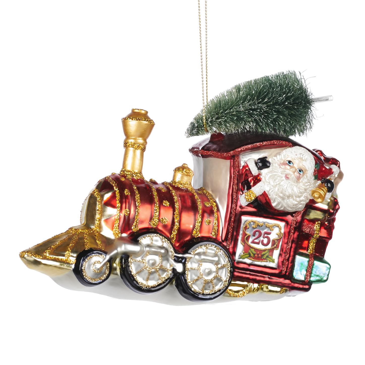 Père Noël en verre décoré à la main train miniature de Noël