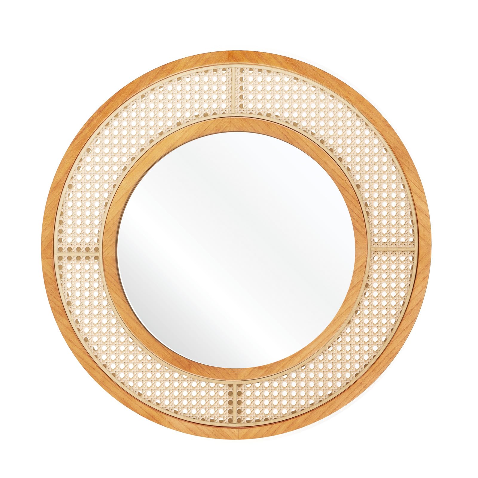 COSTWAY Specchio da Parete Rotondo 40 cm con Cornice in Rattan, Vetro in Alluminio e Gancio Metallico - Decorativo per Soggiorno Camera da Letto Ingresso