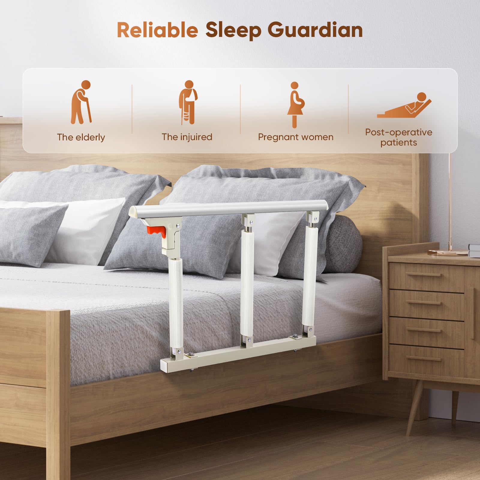 Sponde Letto Anziani, Sbarre per Letto Anziani,Pieghevole Barriera,Una Chiave Pieghe, per Bambini Adulti E,3 Barre Verticali