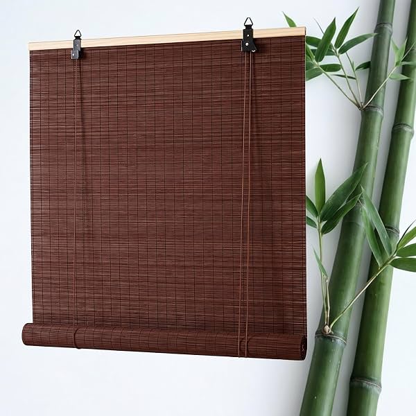 Estores de bambú natural, persianas de bambú para ventanas, persianas enrollables de privacidad para uso interior, persianas enrollables para ventanas interiores de sala de estar (tejido fino castaño)