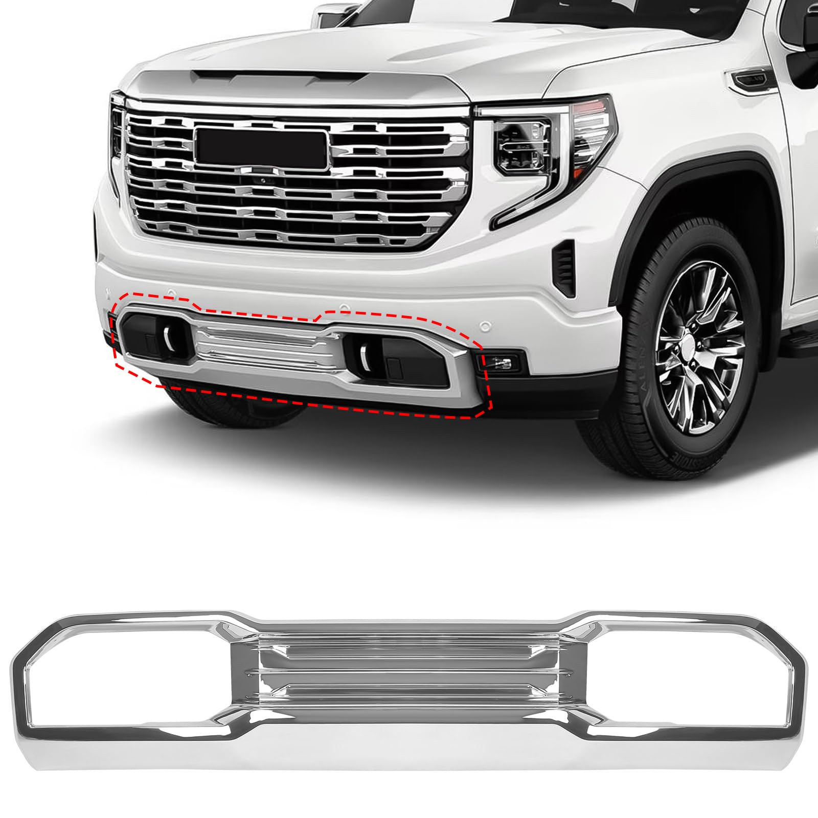 VLINCAR Front Lower Skid Plate Valance Compatible with GMC Sierra 1500 2022 2023 2024 Chrome OEM NSPS8678CM