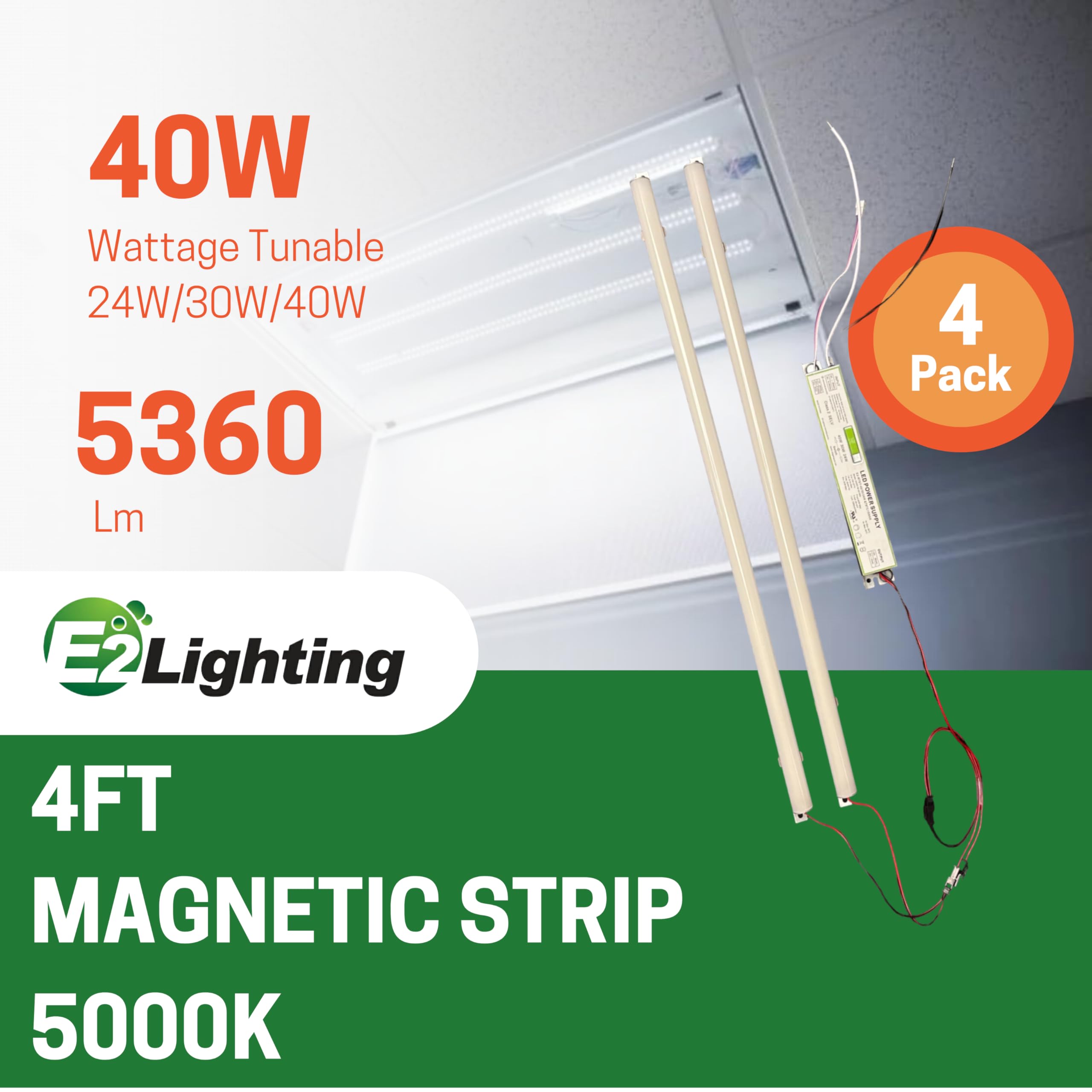 E2 LIGHTING Retrofit Kit 4ft LED 40W, Magnetic Linear Strip