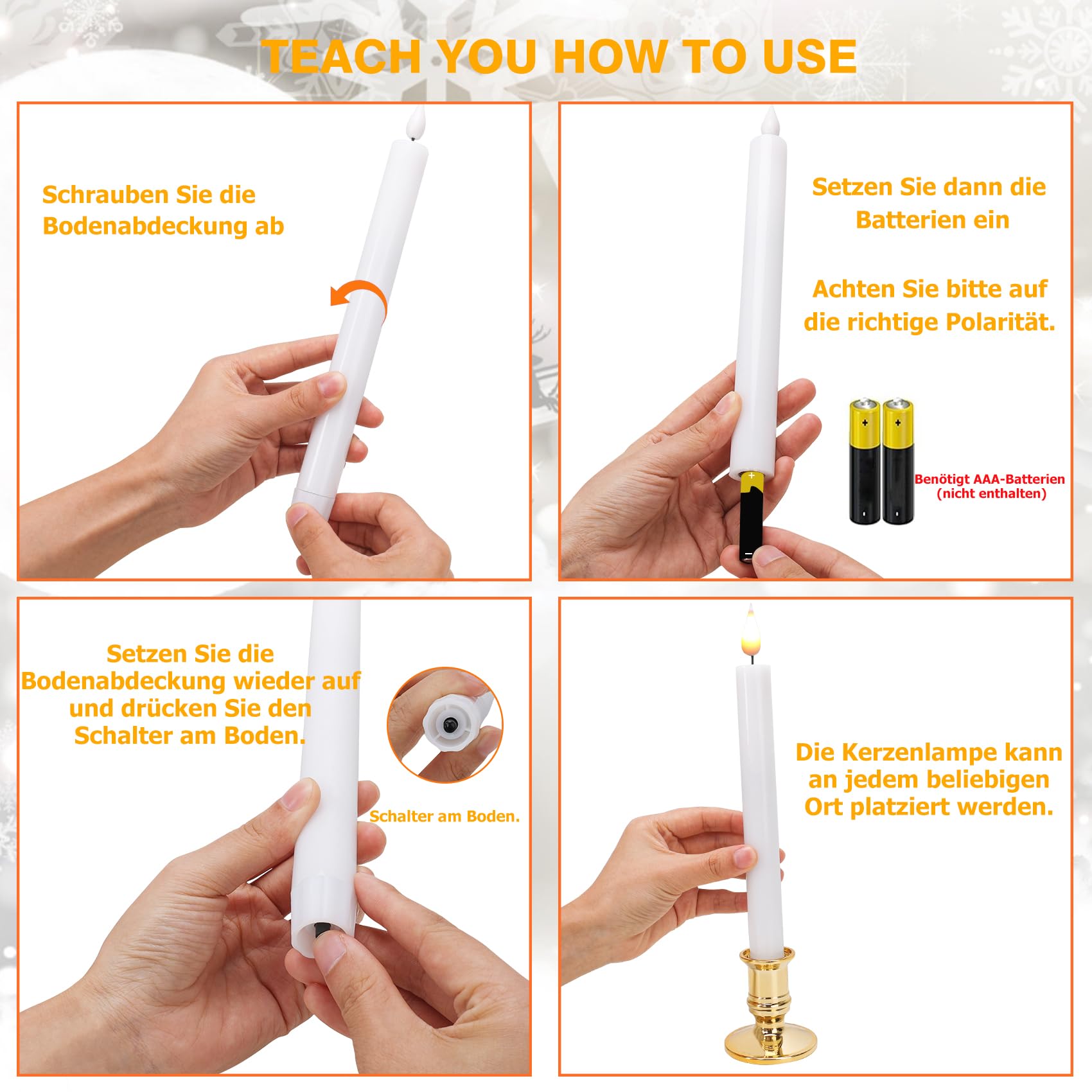 beek Candele a LED per finestra senza fiamma con telecomando, set da 10 candele a stelo a batteria, con portacandele dorate rimovibili, ideali come decorazione natalizia, luce di nozze