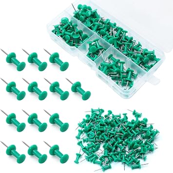 200Pcs Plastic Push Pins, Colored Map Thumb Tacks Decorative Craft Pushpins for DIY, Cork Board, Office, Home Green