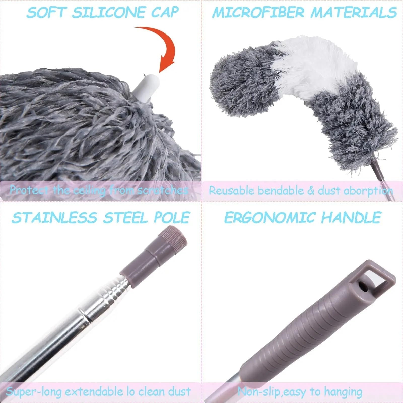 Plumero Telescopico Extensible Plumero telescópico Lavable, Largo Extensible, 250 cm, Cepillo de Microfibra Multifuncional, fregona for Quitar telarañas y Limpiar el Polvo.(2pc-Gap Brush)